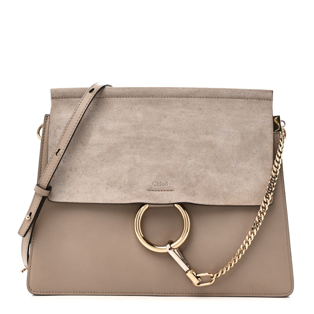 Calfskin Suede Medium Faye Shoulder Bag Motty Grey