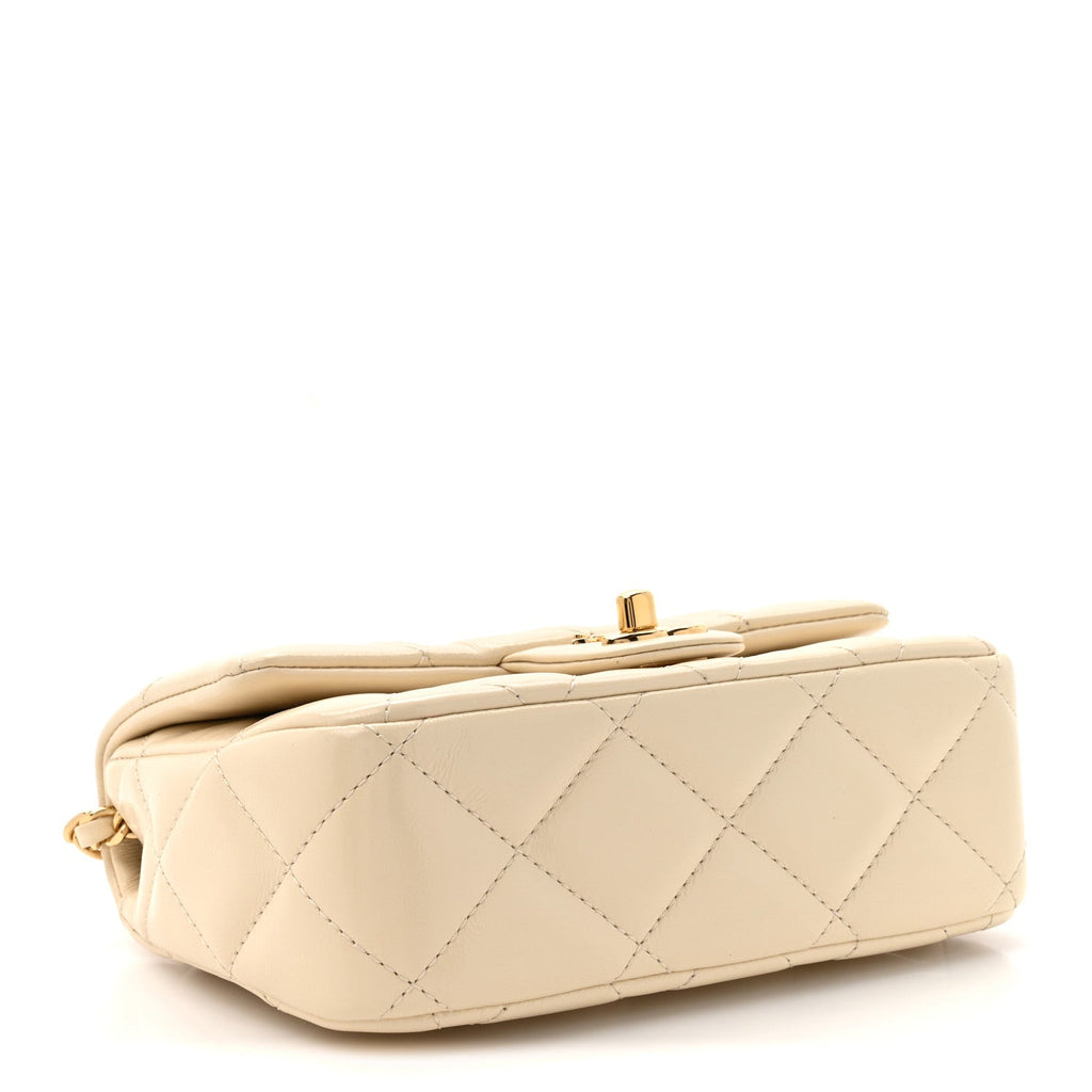 Shiny Lambskin Quilted Golden Links Top Handle Flap White