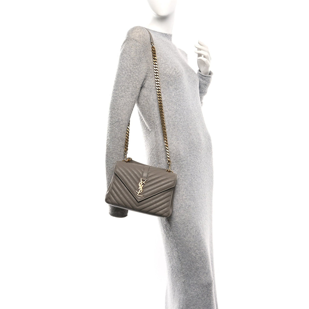 Sheepskin Matelasse Chevron Monogram Medium College Bag Greyish Brown