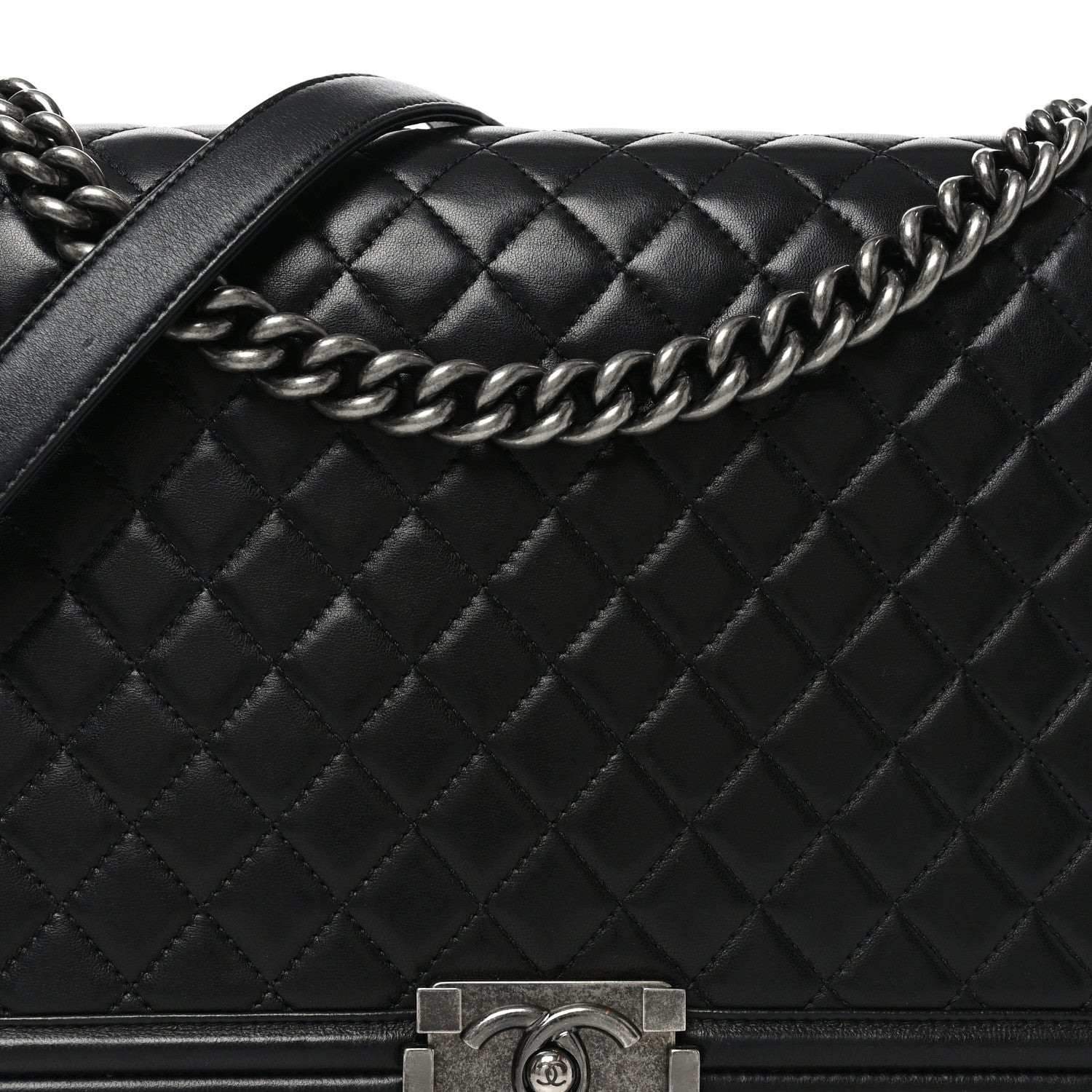 Lambskin Quilted Large Boy Flap Black