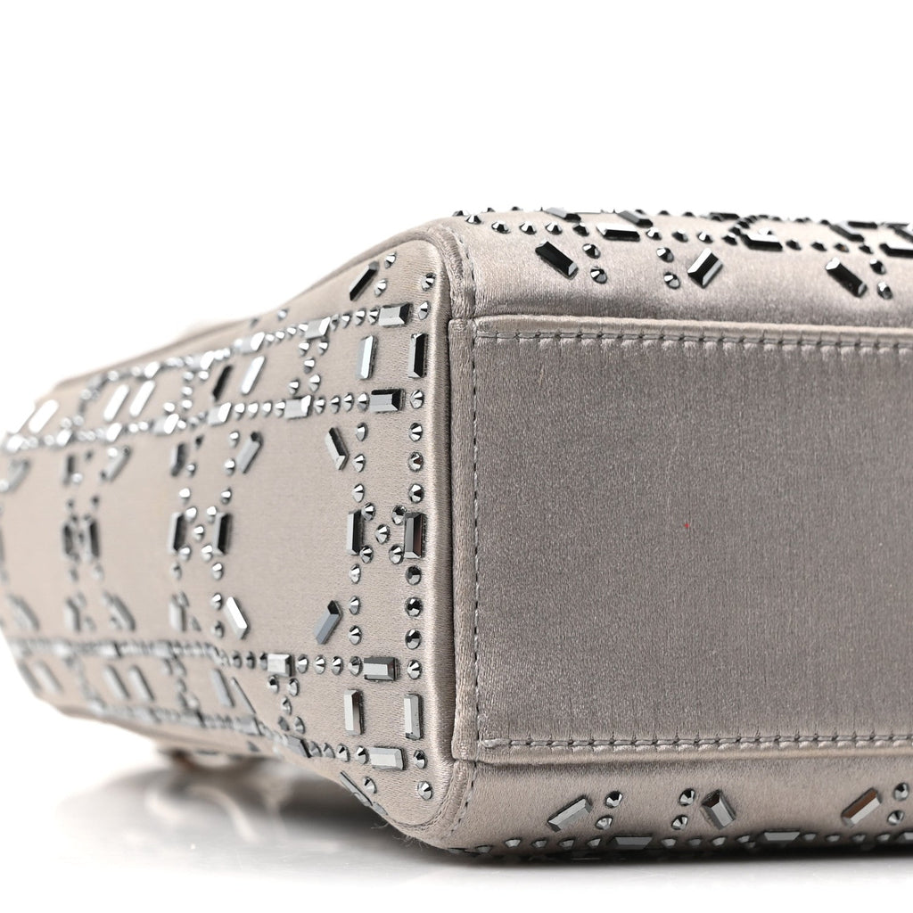 Satin Crystal Cannage Mini Lady Dior Gray
