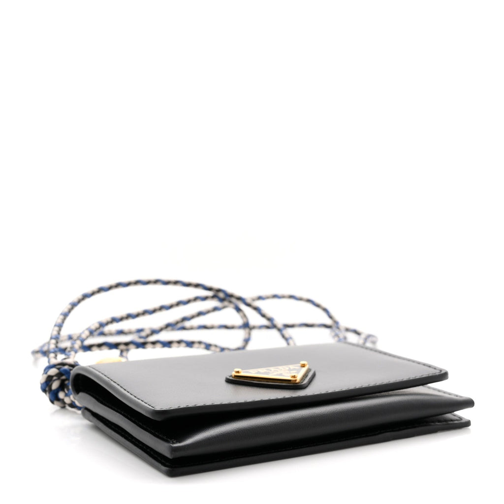 Vitello Card Holder With Braided Strap Black