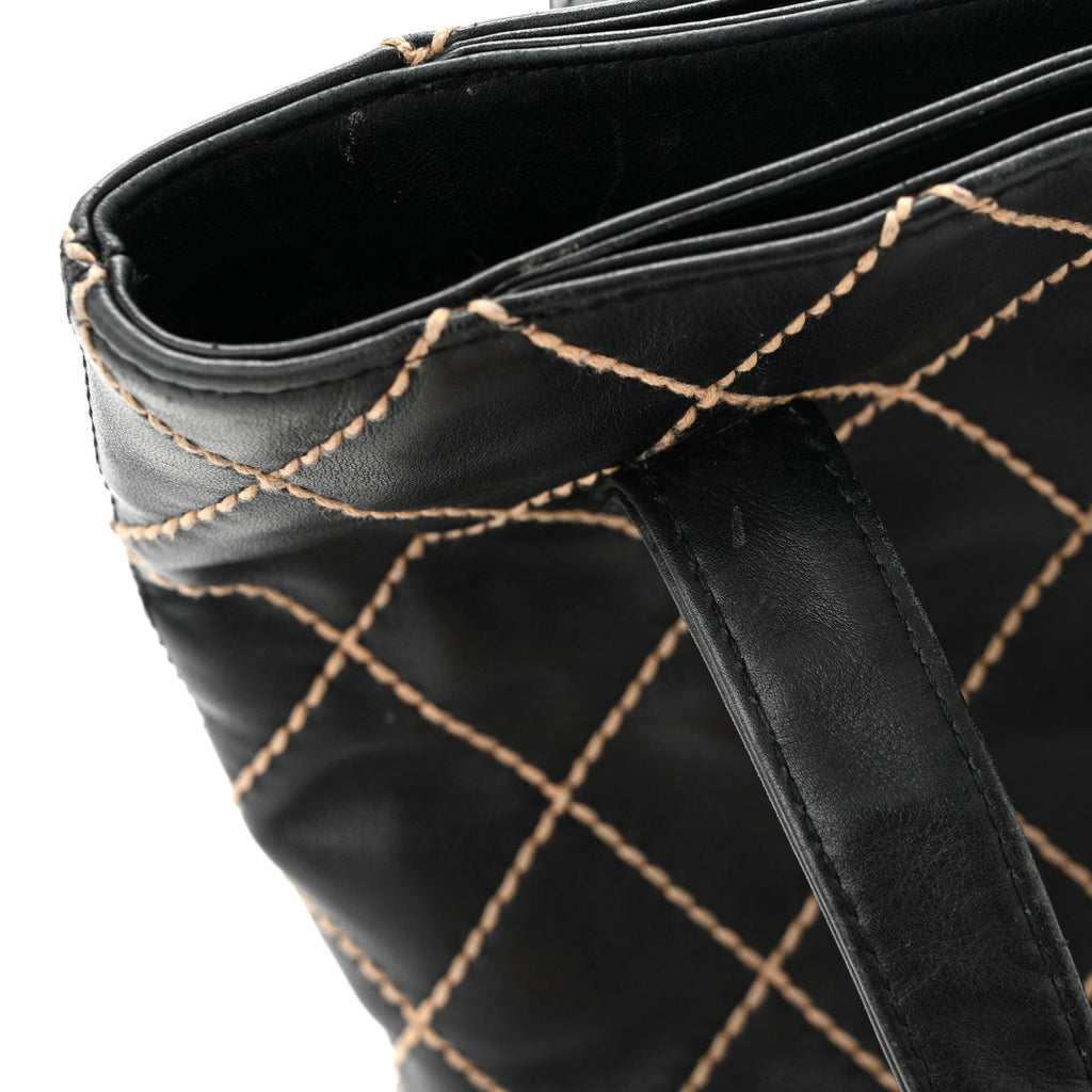 Calfskin Stitch Small Surpique Tote Black