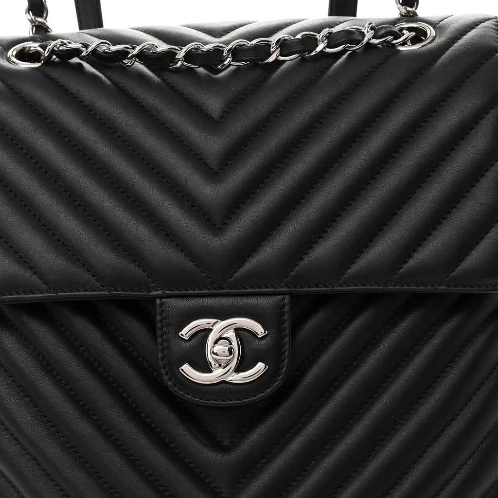 Calfskin Chevron Quilted Large Urban Spirit Backpack Black