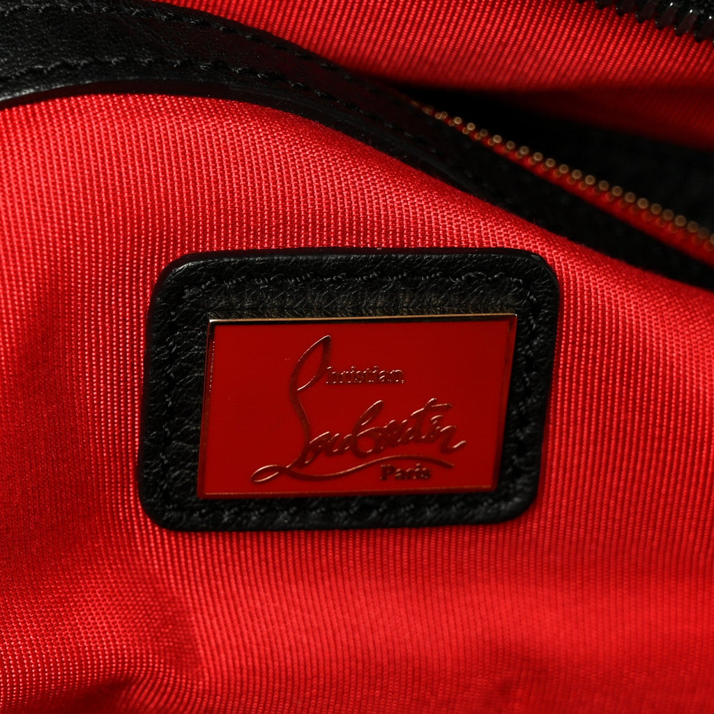 Grained Calfskin Mix Chevron Spikes Large Panettone Bowling Bag Black