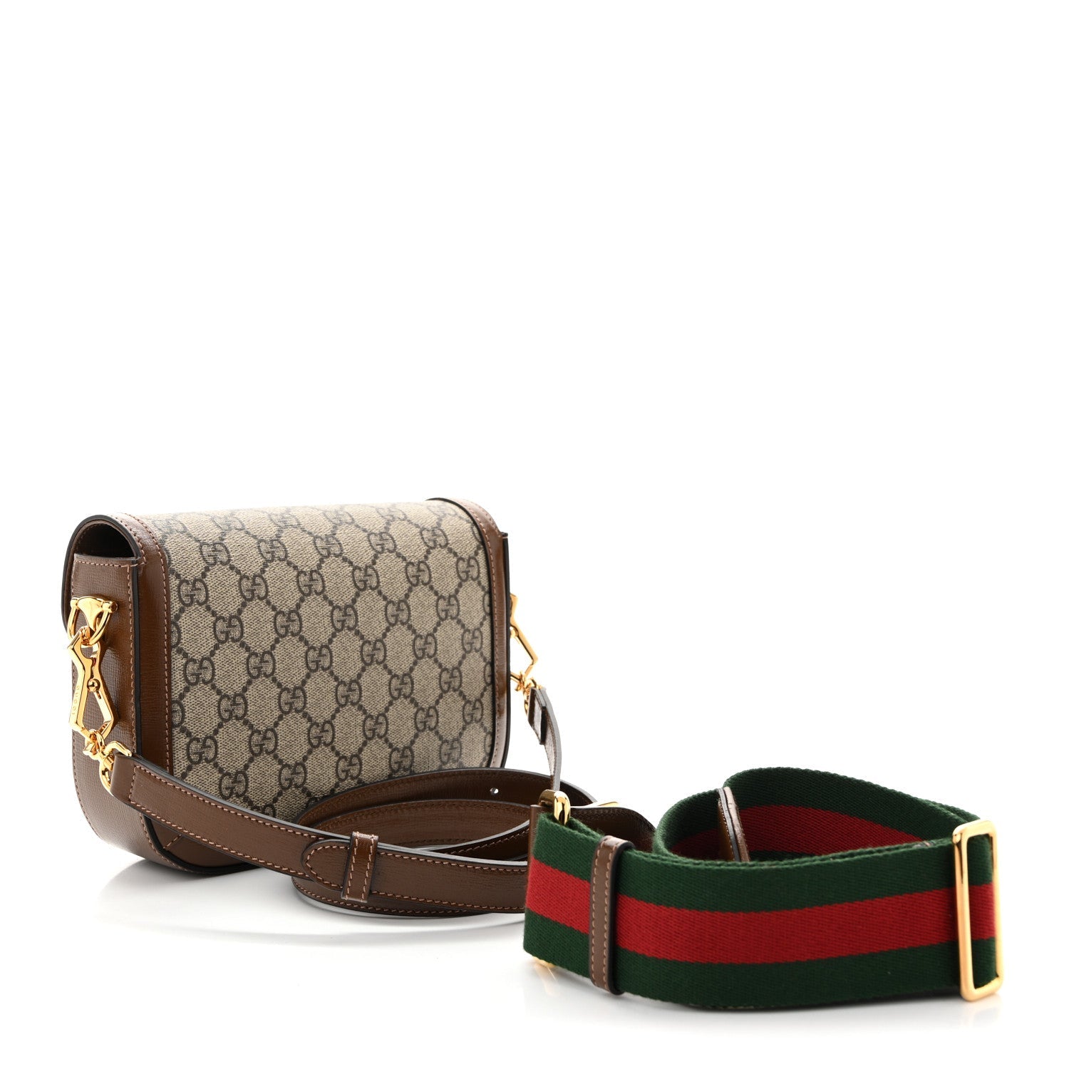 GG Supreme Monogram Web Mini Horsebit 1955 Shoulder Bag Beige Brown Sugar