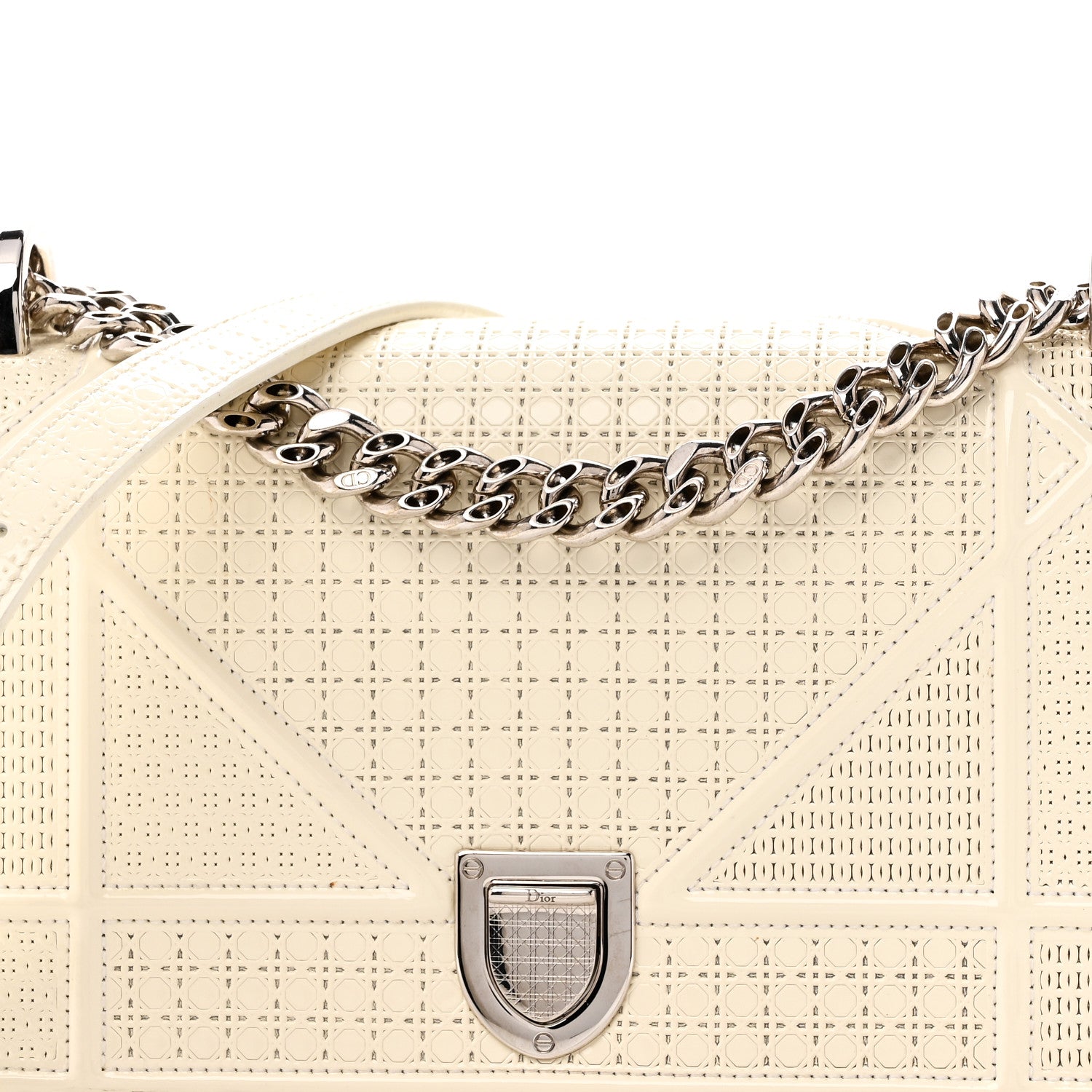 Patent Micro-Cannage Small Diorama Flap Bag White