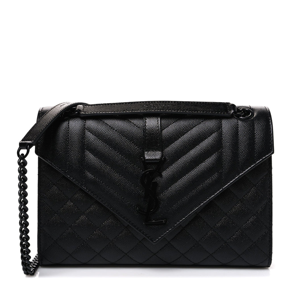 Grain De Poudre Textured Mixed Matelasse Triquilt Medium Monogram Monochrome Satchel Black