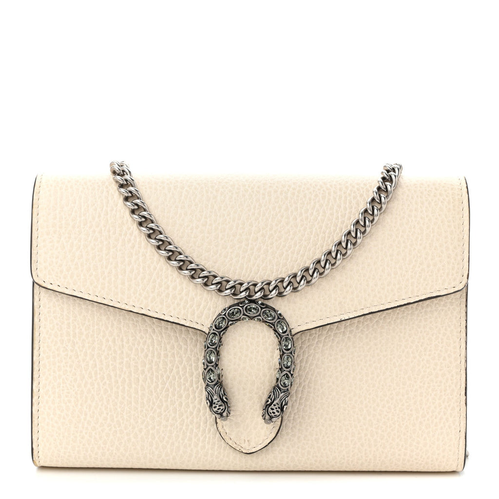 Dollar Calfskin Mini Dionysus Chain Wallet Mystic White
