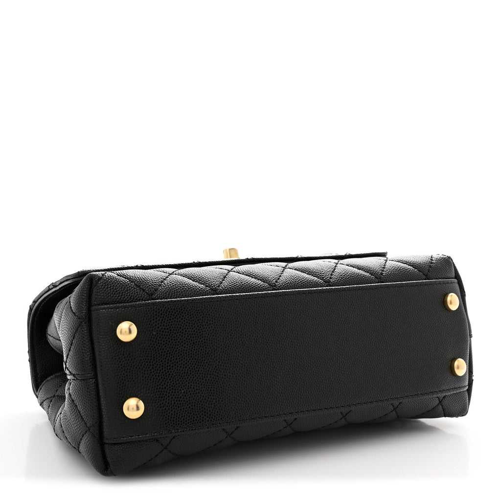 Caviar Quilted Mini Coco Chain Handle Flap Black