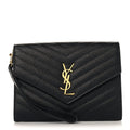 Grain De Poudre Matelasse Chevron Monogram Envelope Clutch Black