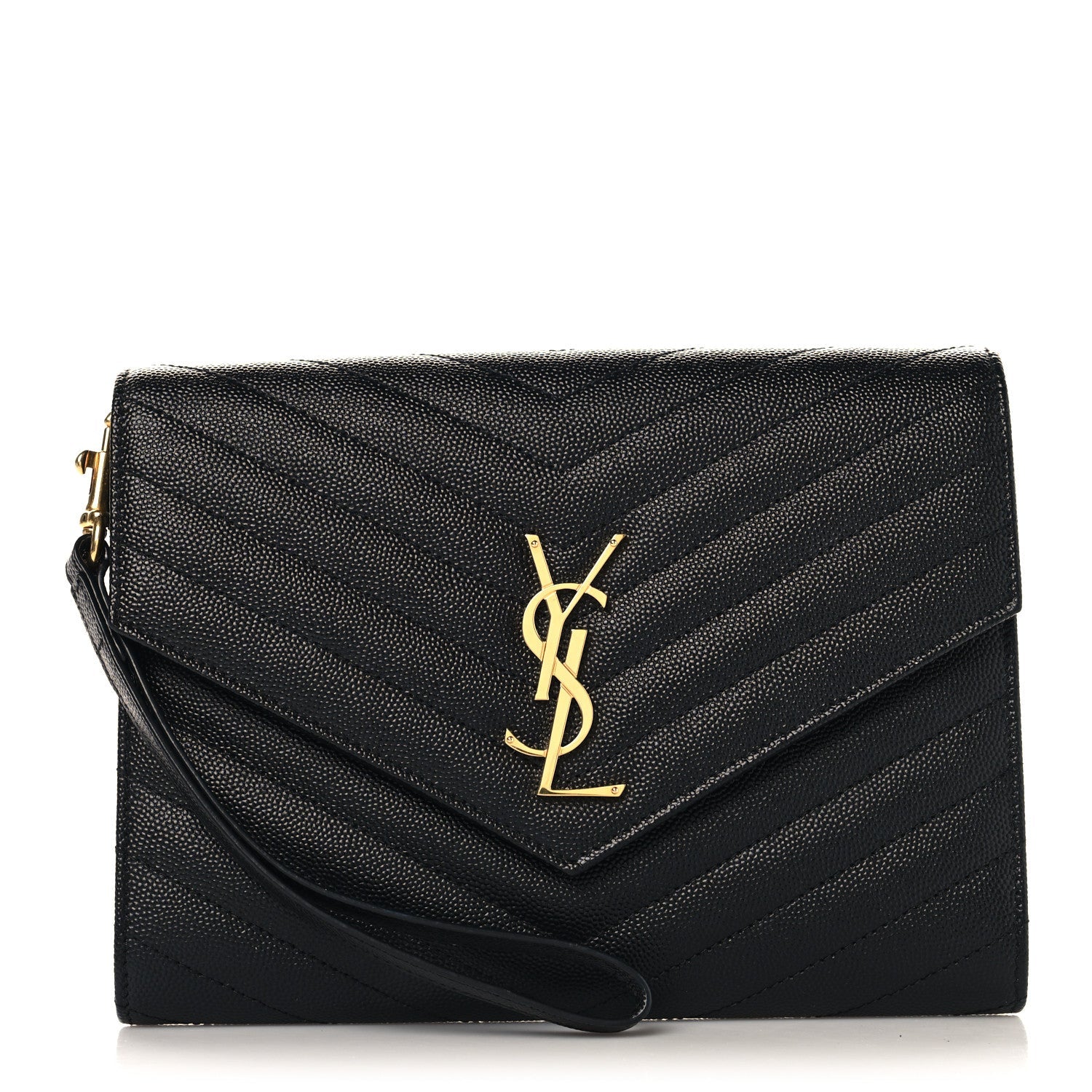 Grain De Poudre Matelasse Chevron Monogram Envelope Clutch Black