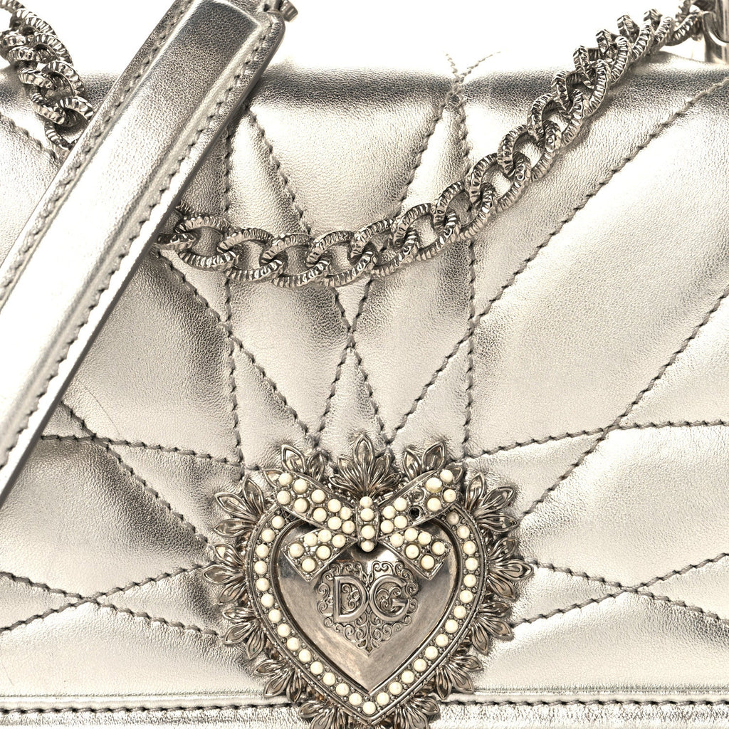 Metallic Calfskin Small Devotion Crossbody Bag Silver