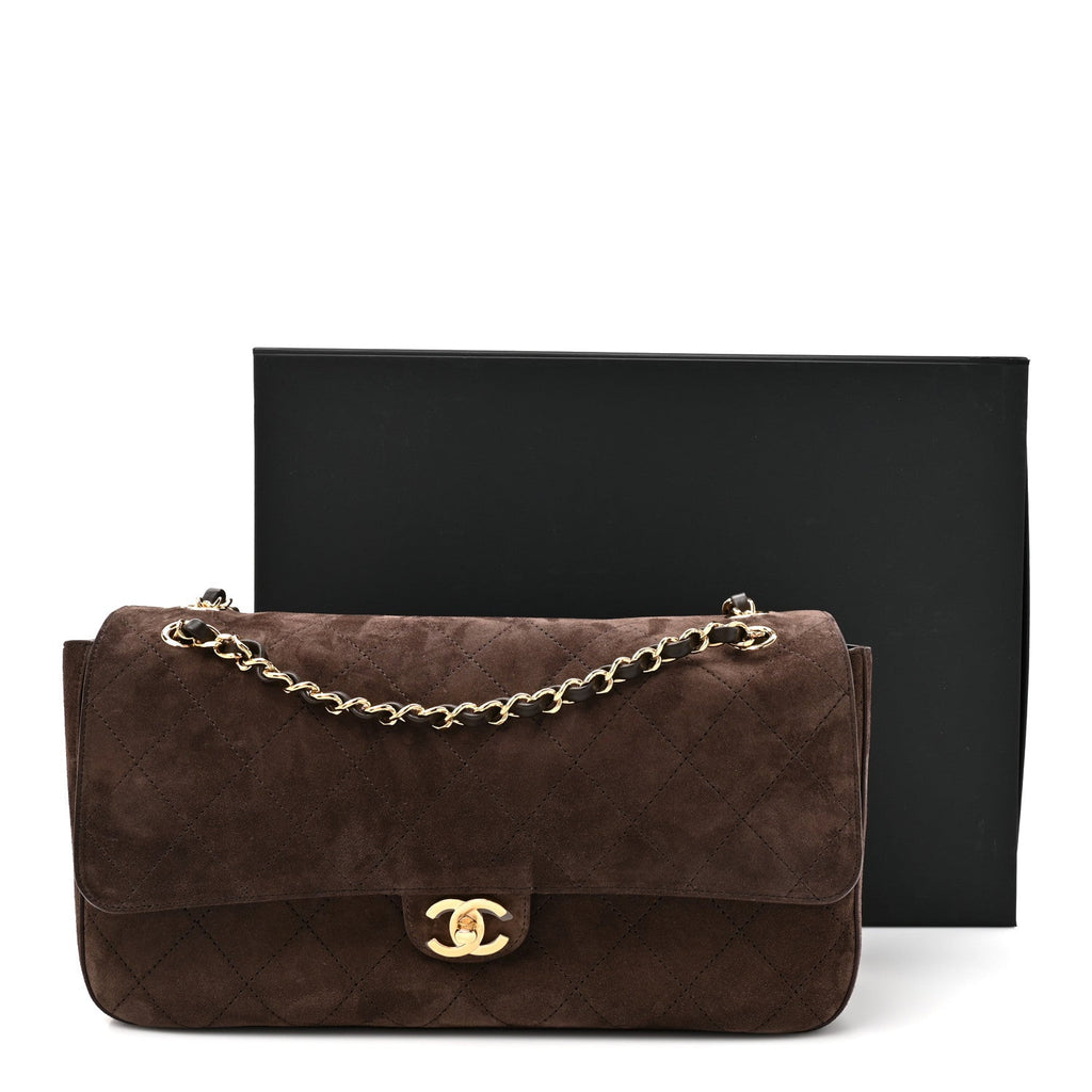 Suede Calfskin Small Souplissimo Maxi Flap Dark Brown