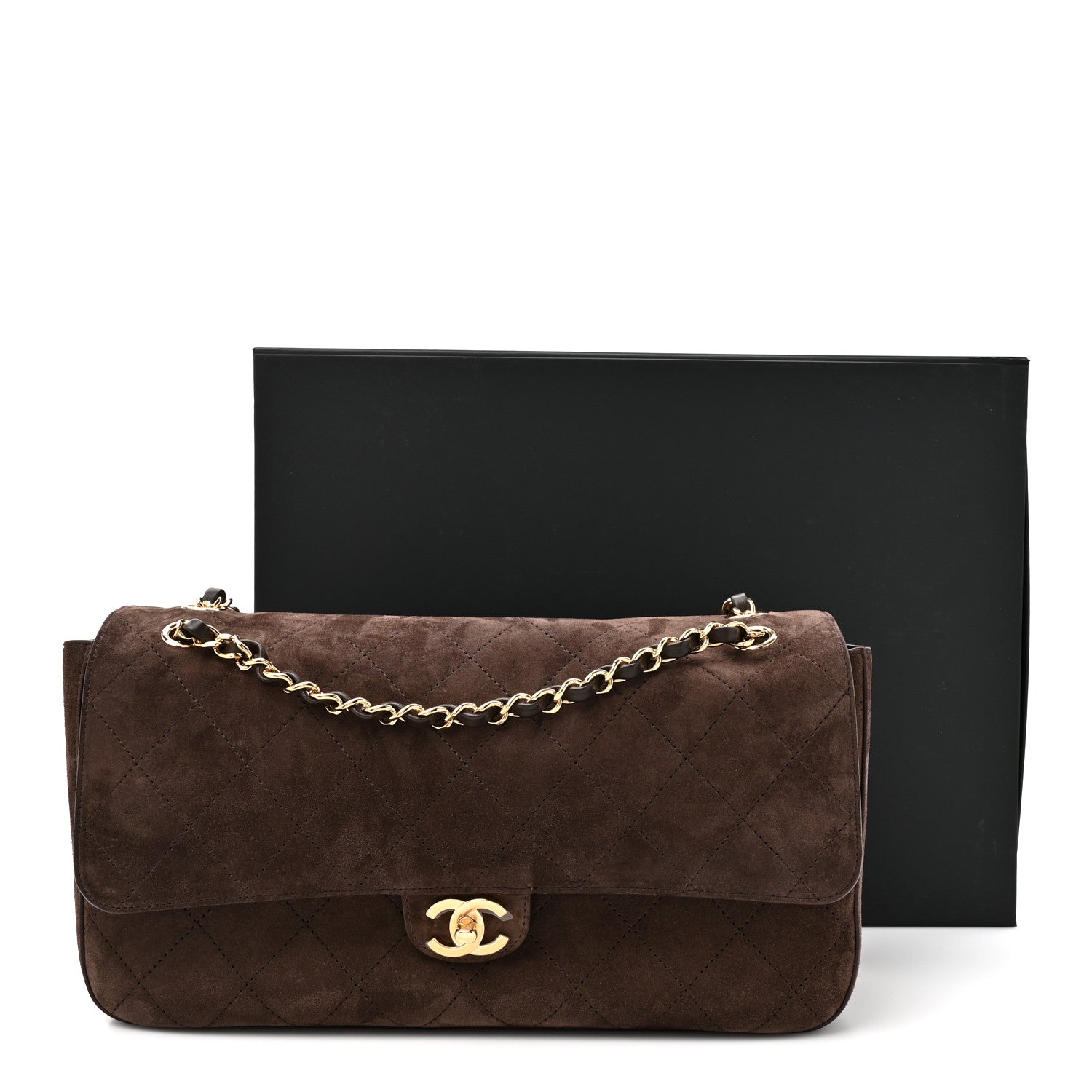 Suede Calfskin Small Souplissimo Maxi Flap Dark Brown