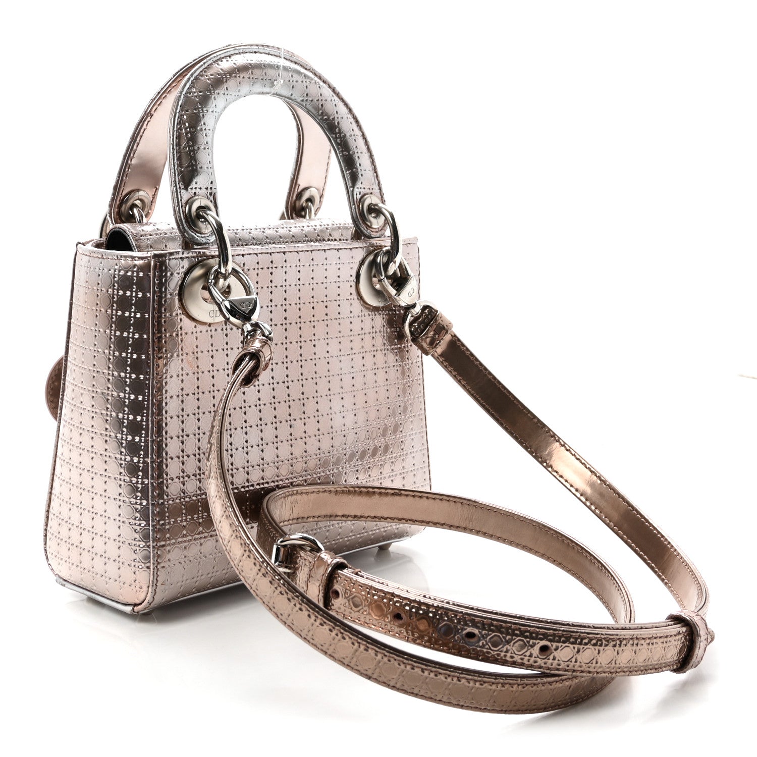 Metallic Patent Micro-Cannage Mini Lady Dior  Hyper Pink
