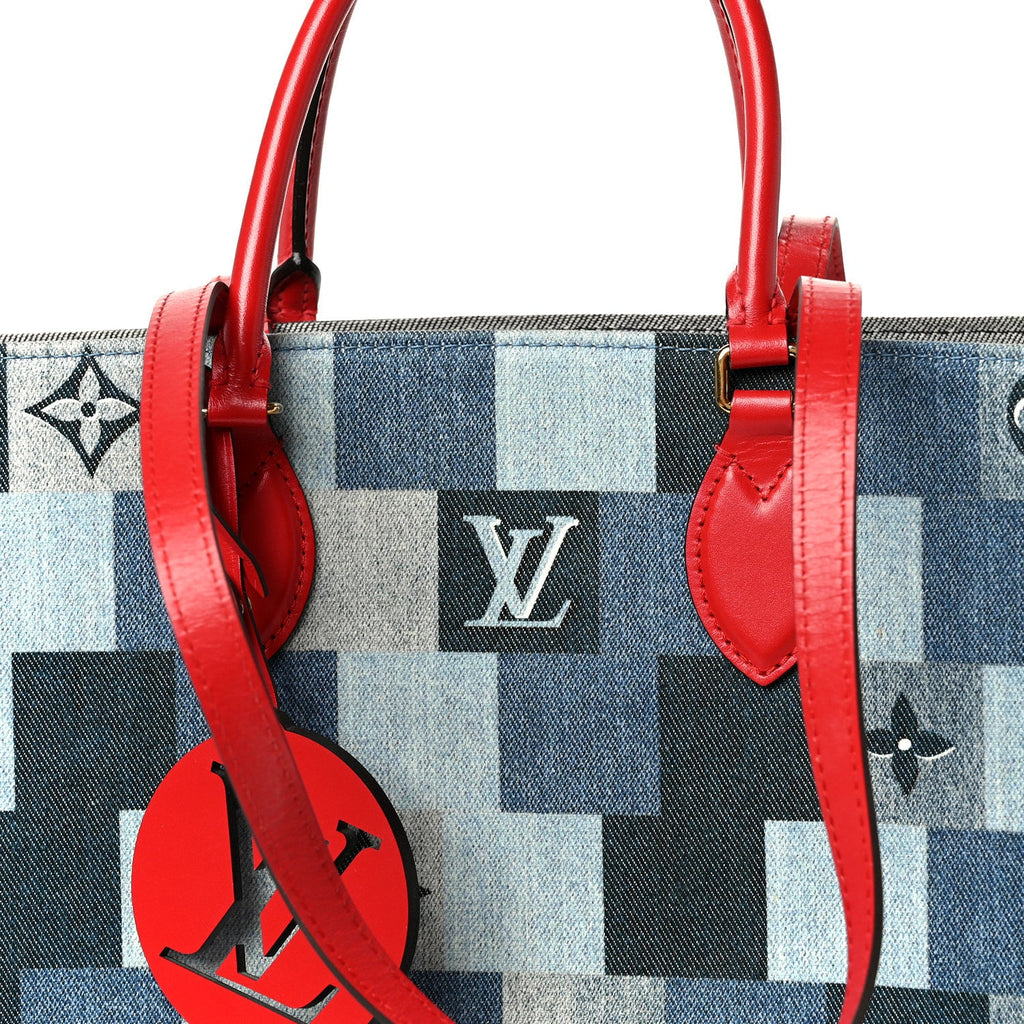 Denim Damier Monogram Onthego Blue Rouge