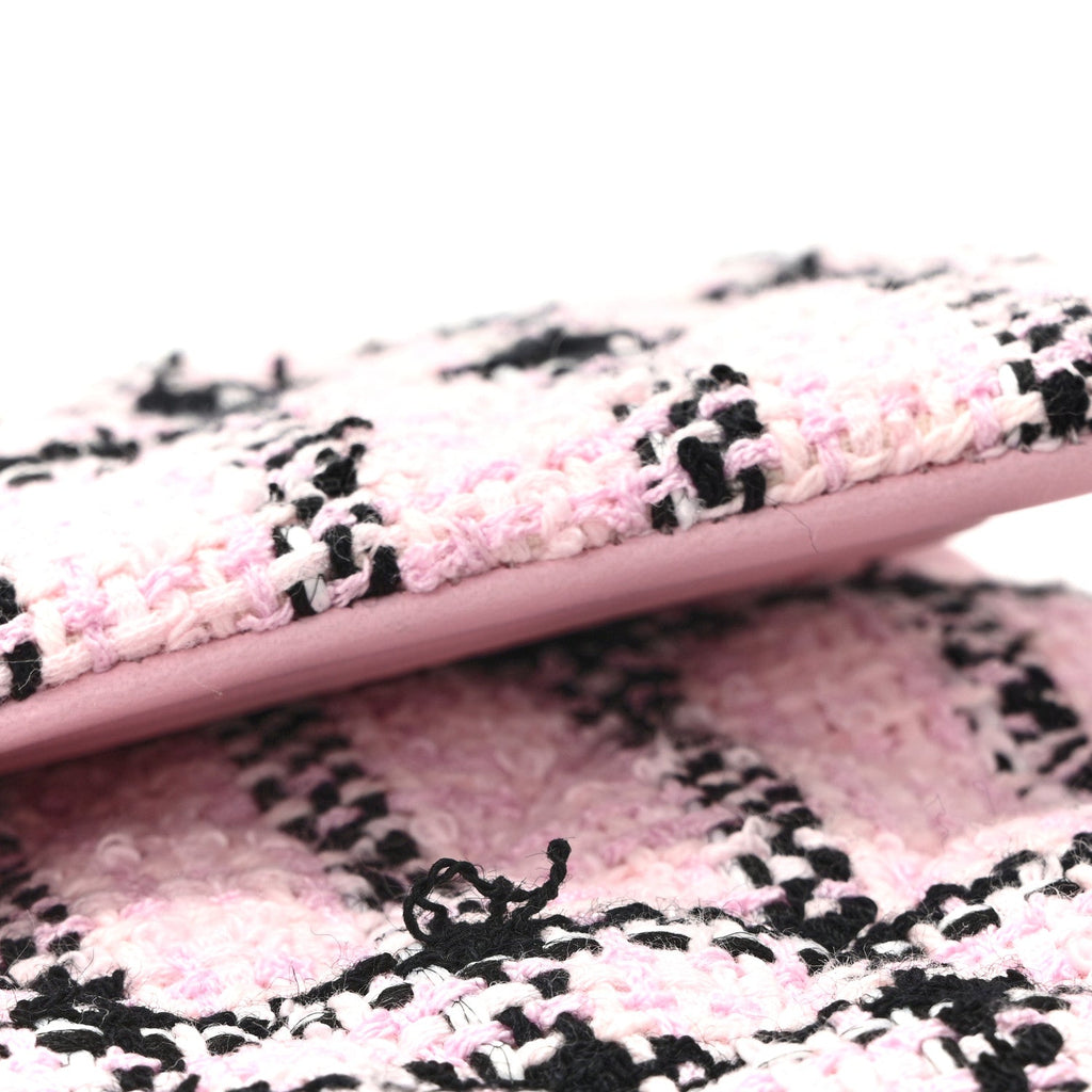 Tweed Quilted Small Double Flap Pink Black