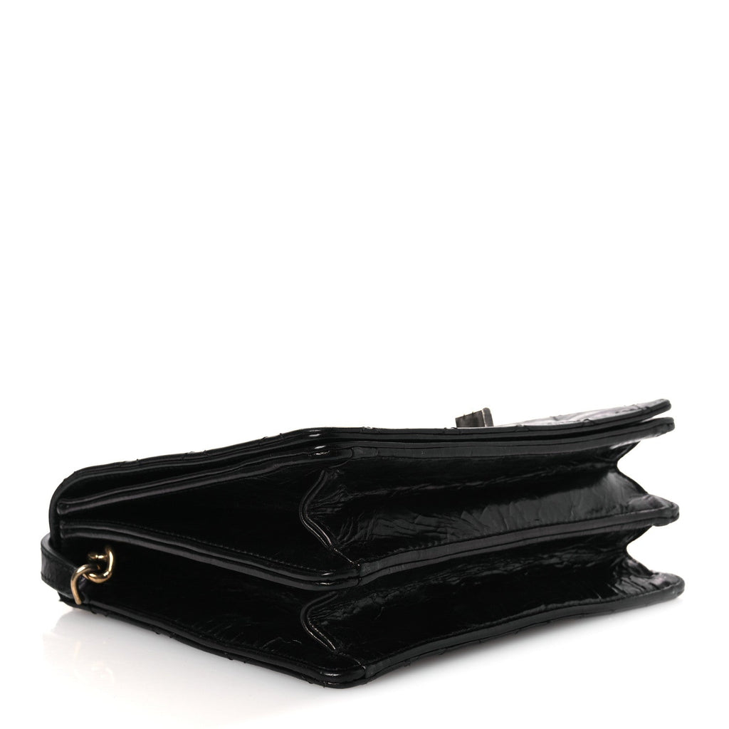 Glazed Calfskin Quilted Rita Top Handle Flap Black