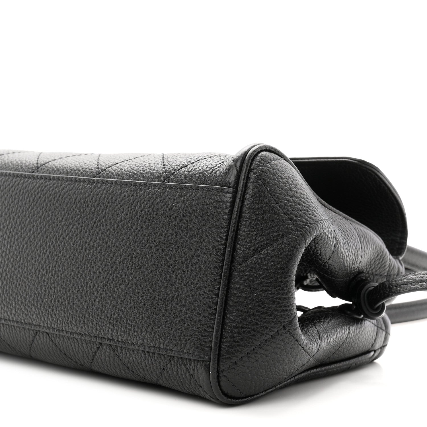 Grained Calfskin Stitched Urban Essentials Small Shopping Bag Black
