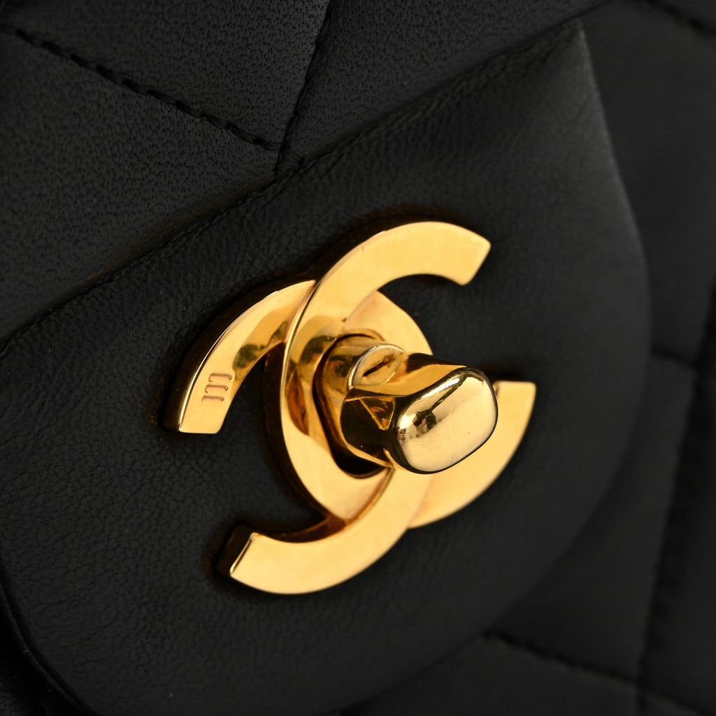 Lambskin Quilted Medium Double Flap Black