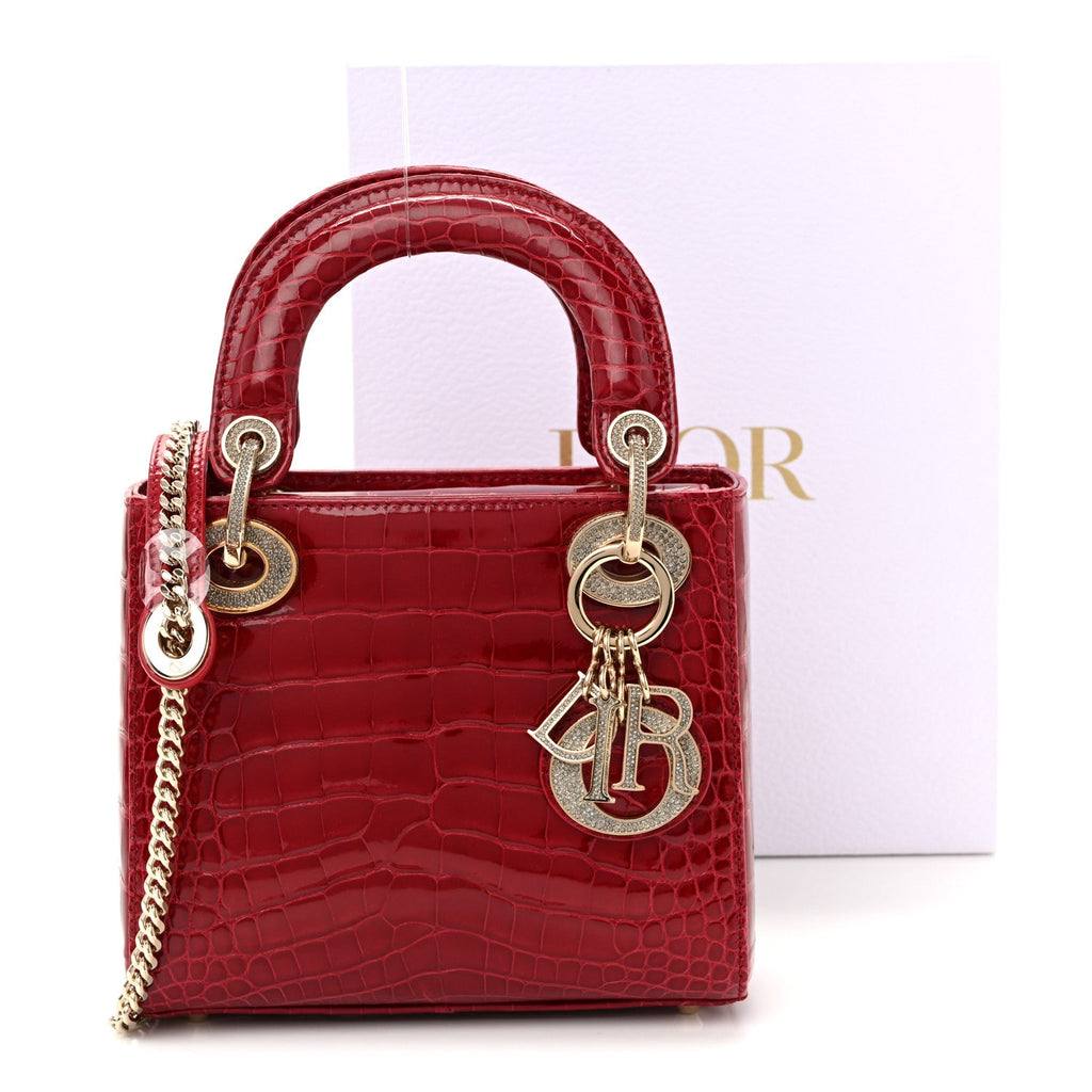 Alligator Crystal Mini Lady Dior Red