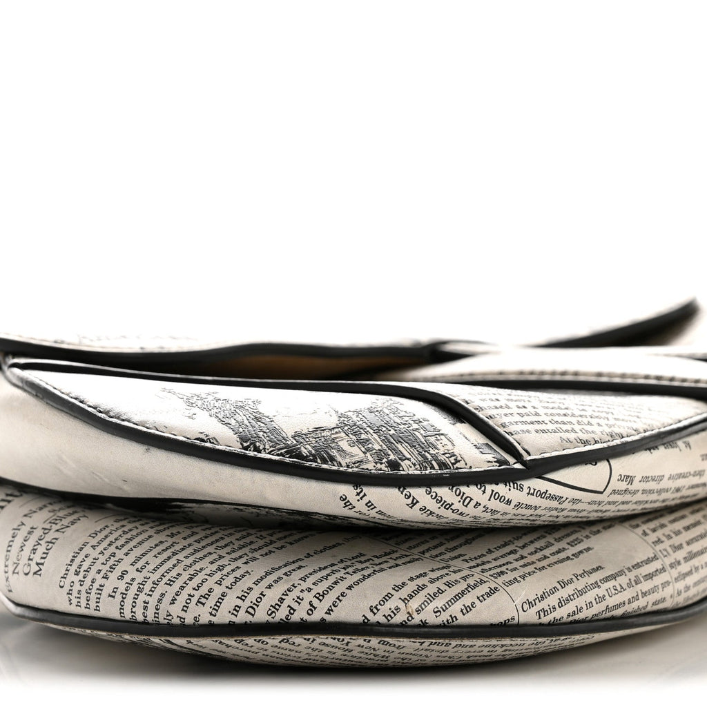 Calfskin Newspaper Printed Saddle Bag Black White