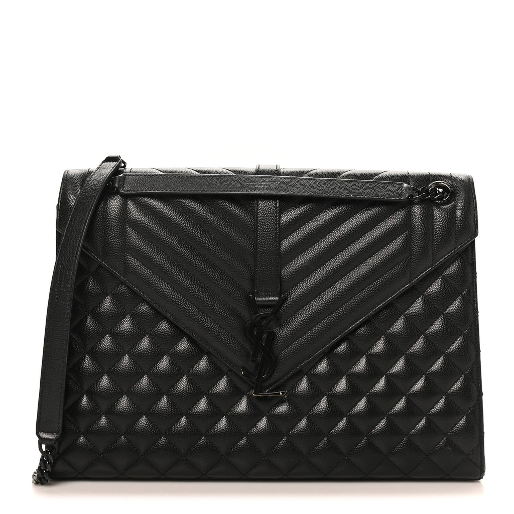 Grain De Poudre Textured Mixed Matelasse Large Triquilt Monogram Monochrome Satchel Black