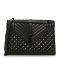 Grain De Poudre Textured Mixed Matelasse Large Triquilt Monogram Monochrome Satchel Black