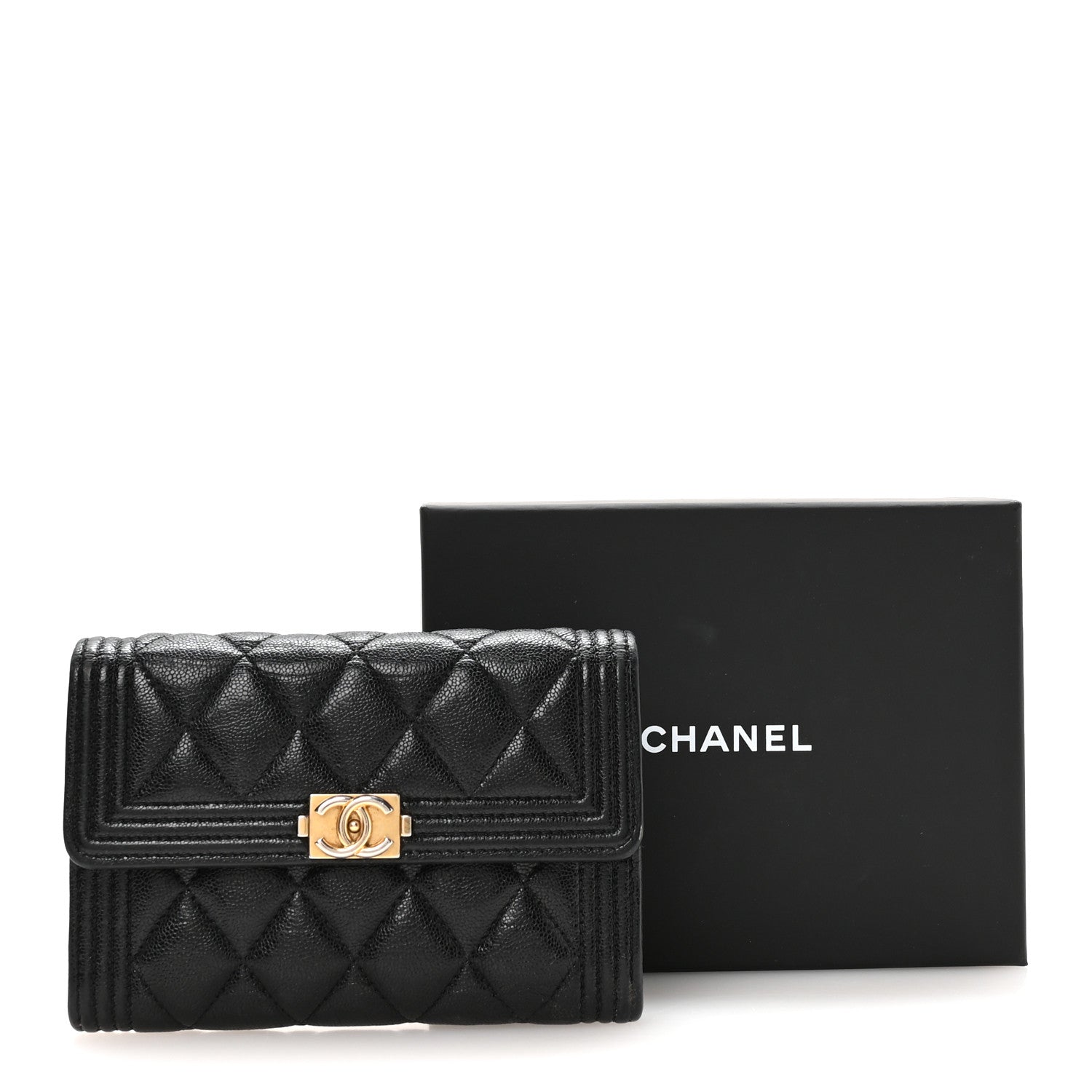 Caviar Quilted Medium Boy Flap Wallet Black