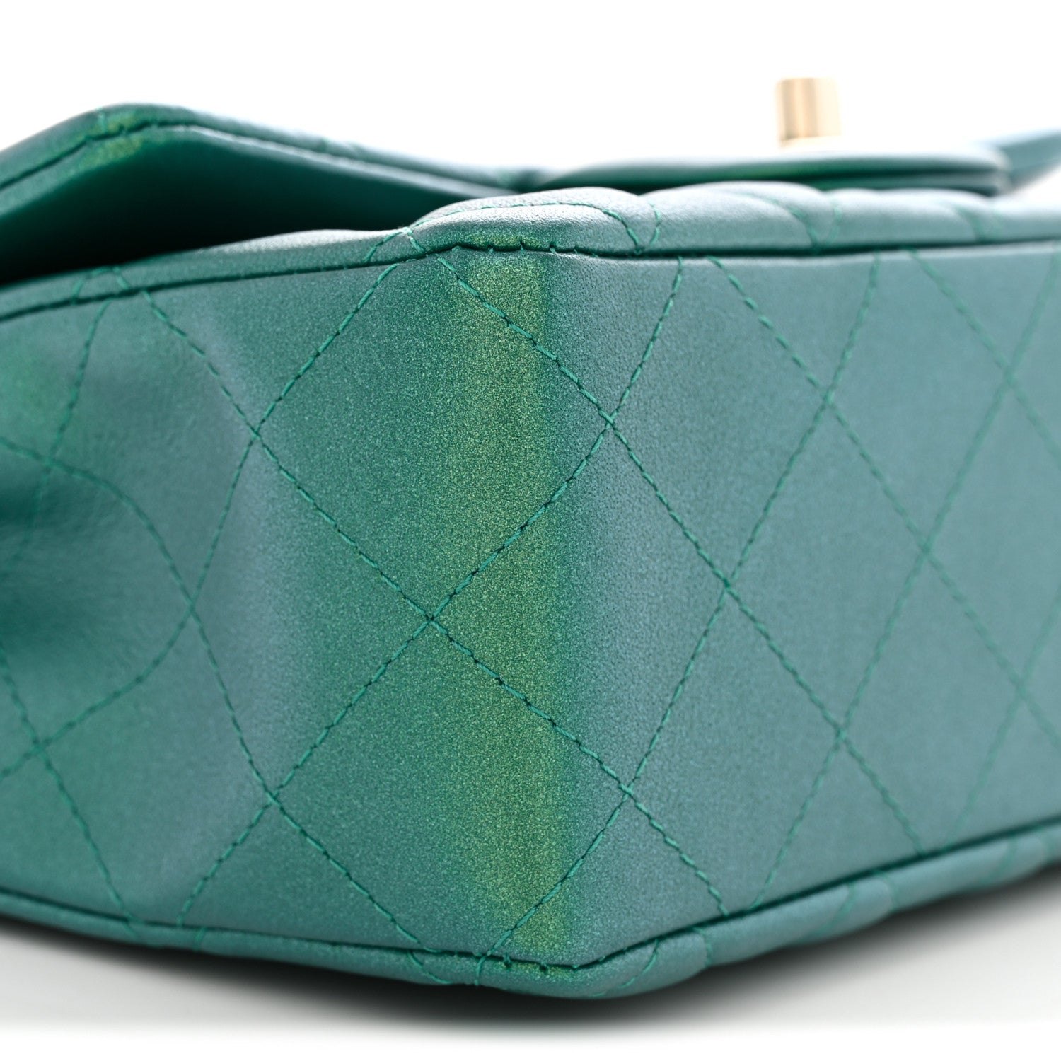Iridescent Lambskin Quilted Mini Rectangular Flap Green