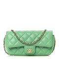 Caviar Quilted Flap Phone Holder With Chain Green