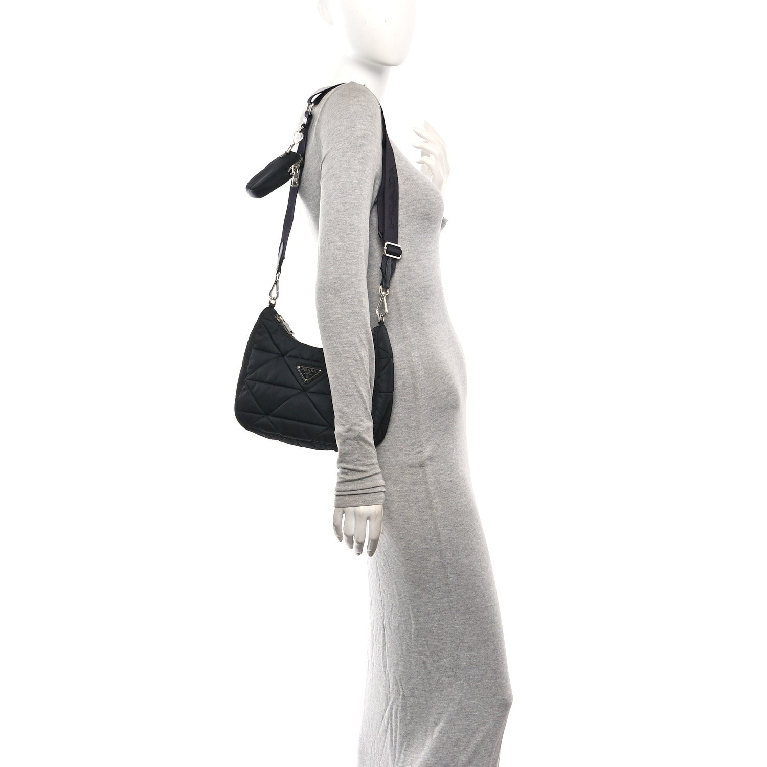 Re-Nylon Triangle Padded Patchwork Shoulder Bag Black