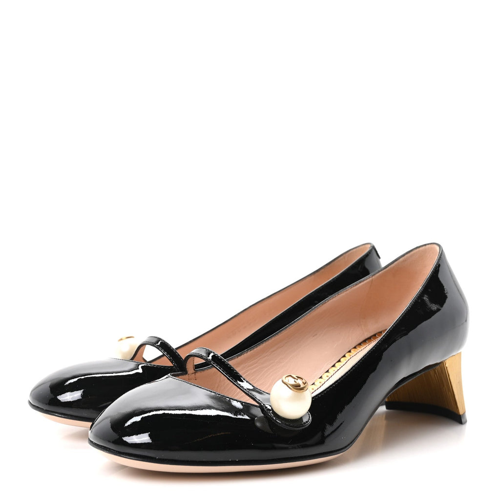 Vernice Crystal Pearl Embellished Mary Jane Pumps 35.5 Black