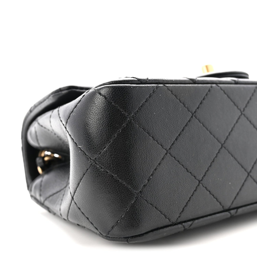 Lambskin Quilted Mini Rectangular Pearl Crush Flap Black