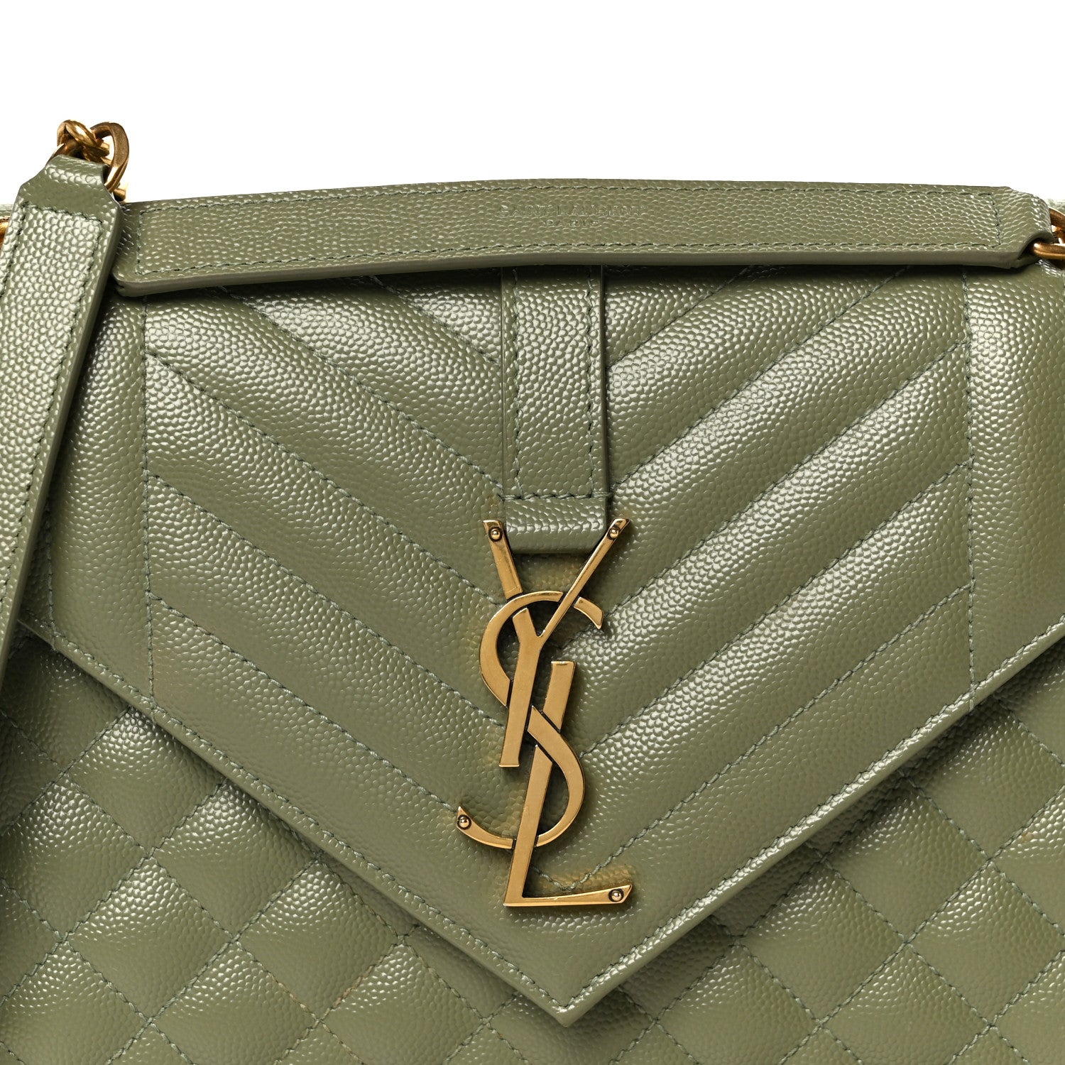 Grain De Poudre Textured Mixed Matelasse Triquilt Medium Monogram Satchel Light Sage