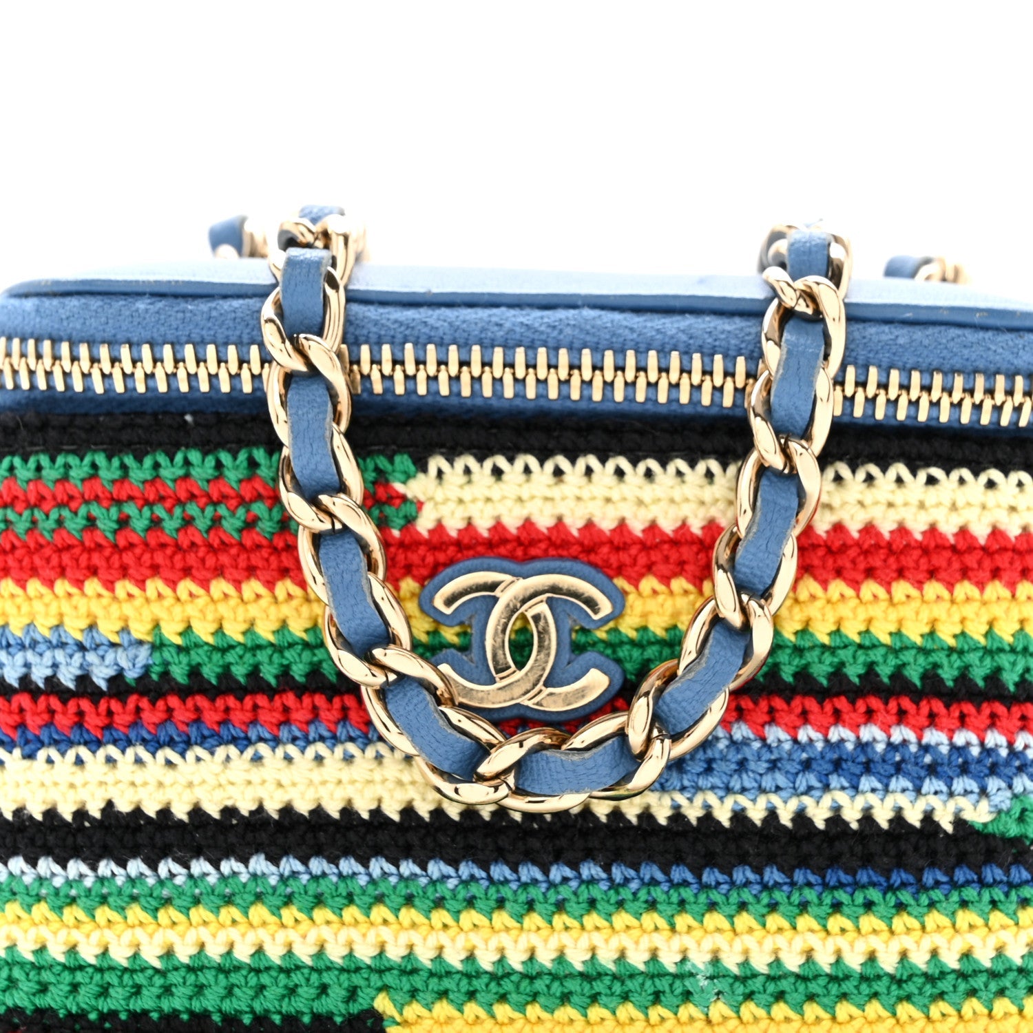 Lambskin Crochet Mini Vanity Case With Chain Blue Multicolor