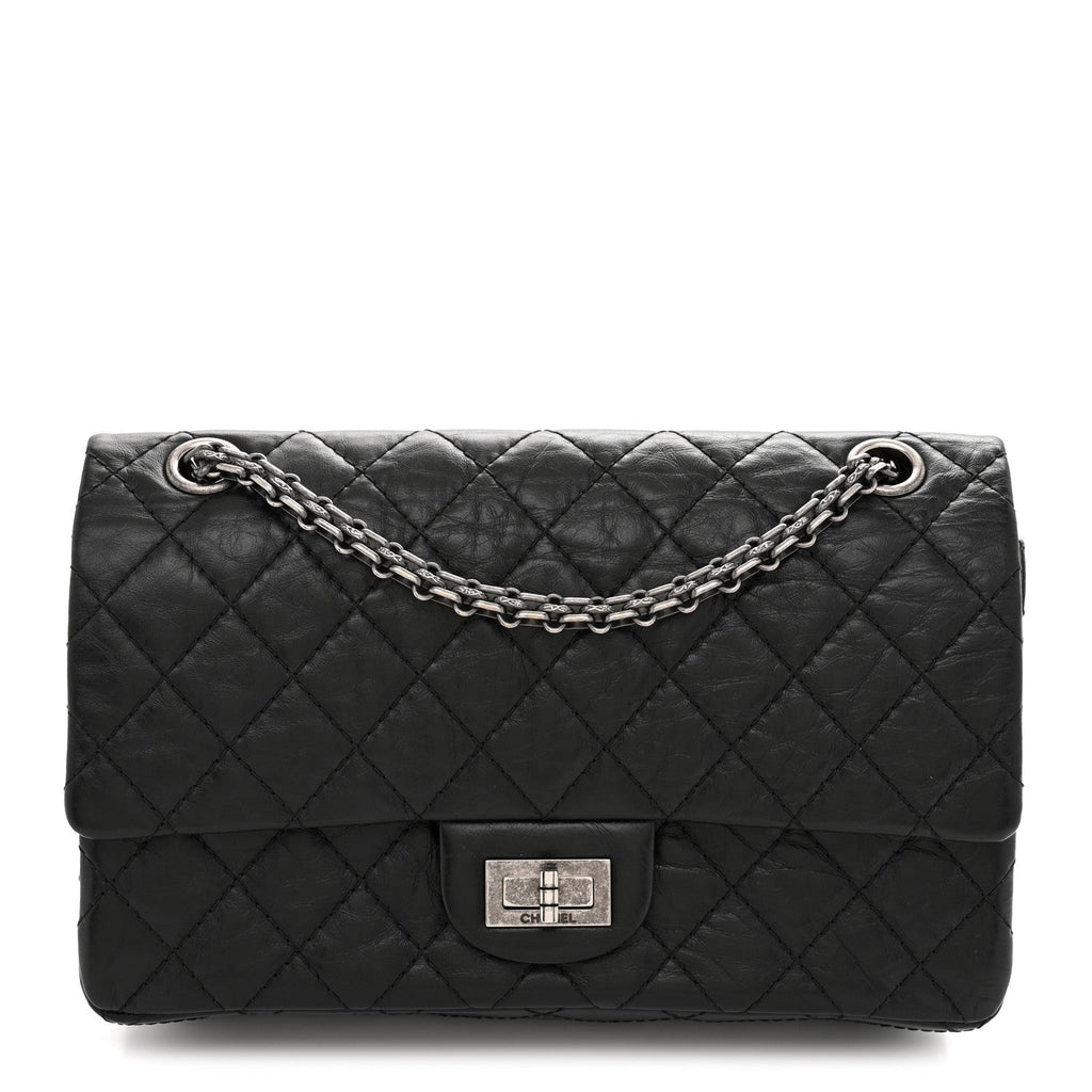 Aged Calfskin Quilted 2.55 Reissue 225 Flap Black