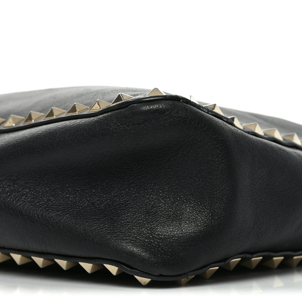 Vitello Calfskin Small Rockstud Flip-Lock Messenger Bag Black