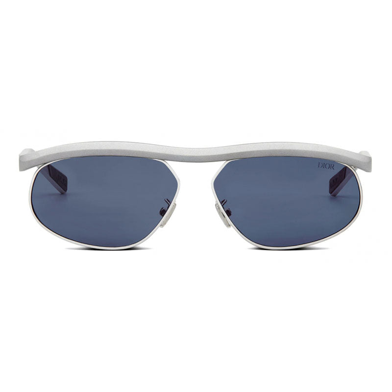 Dior Sunglasses Oval Full Rim, Matte Silver Frame and Blue Lens DIORIDERS1UF1B0