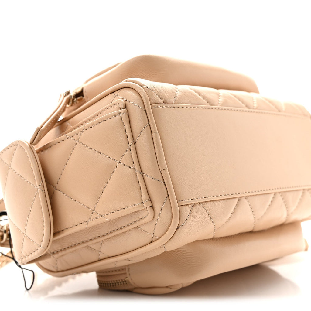 Shiny Crumpled Lambskin Quilted Small Preppy Pocket Camera Case Beige