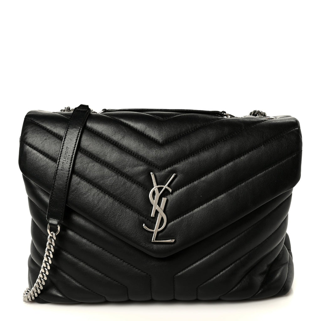 Calfskin Y Quilted Monogram Medium Loulou Chain Satchel Black