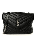 Calfskin Y Quilted Monogram Medium Loulou Chain Satchel Black