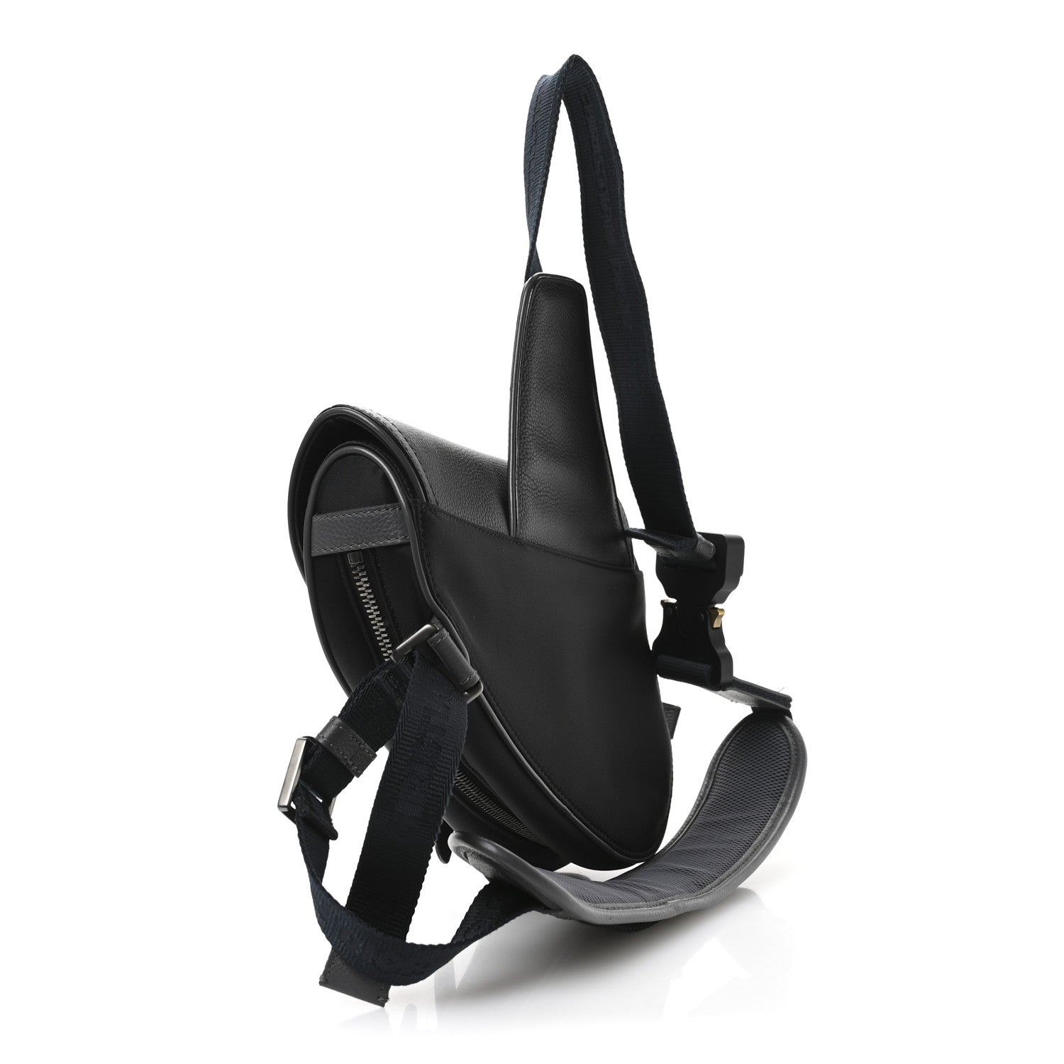Nylon Grained Calfskin Saddle Bag Black Multicolor