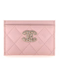 Caviar Quilted Crystal Card Holder Pink