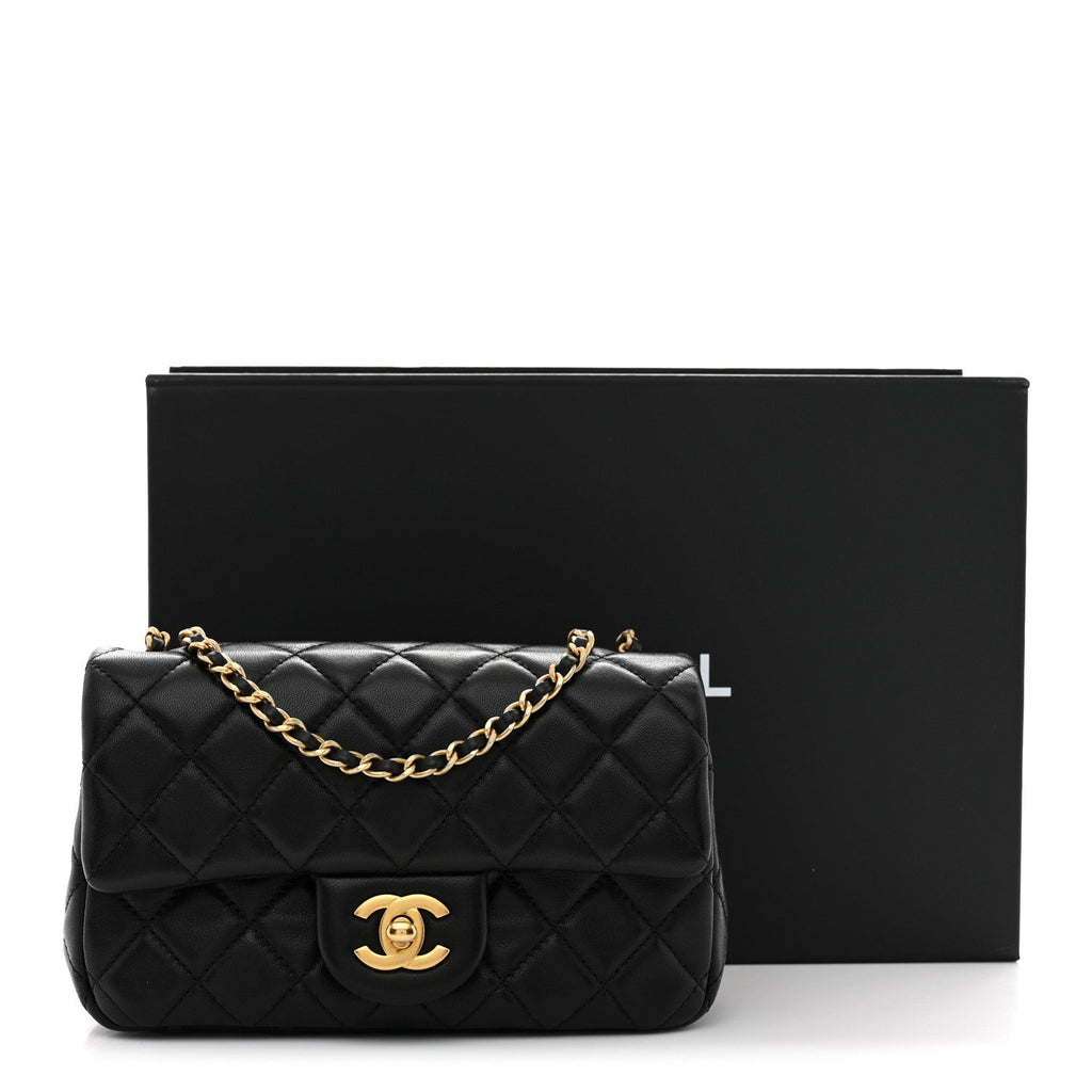Lambskin Quilted Mini Rectangular Pearl Crush Flap Black