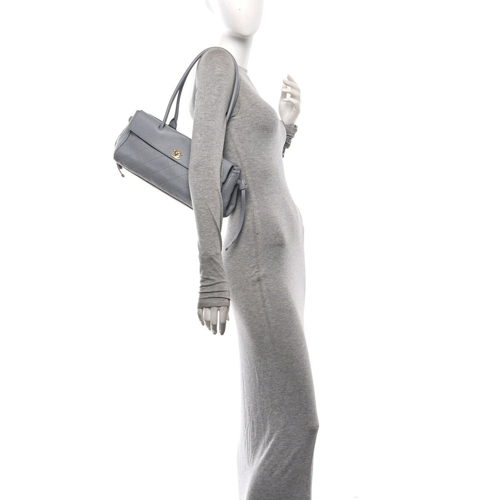 Grained Calfskin Stitched Urban Essentials Small Shopping Bag Grey