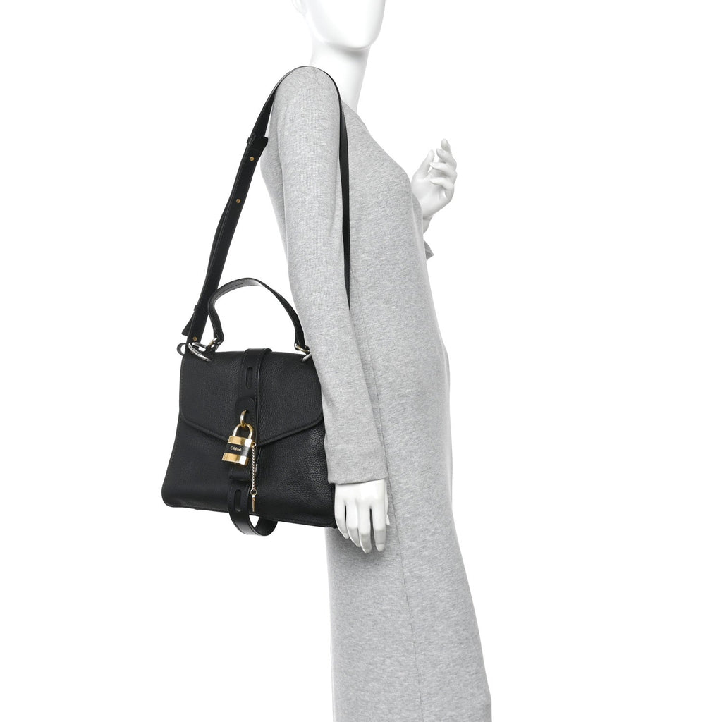 Grained Calfskin Medium Aby Day Shoulder Bag Black