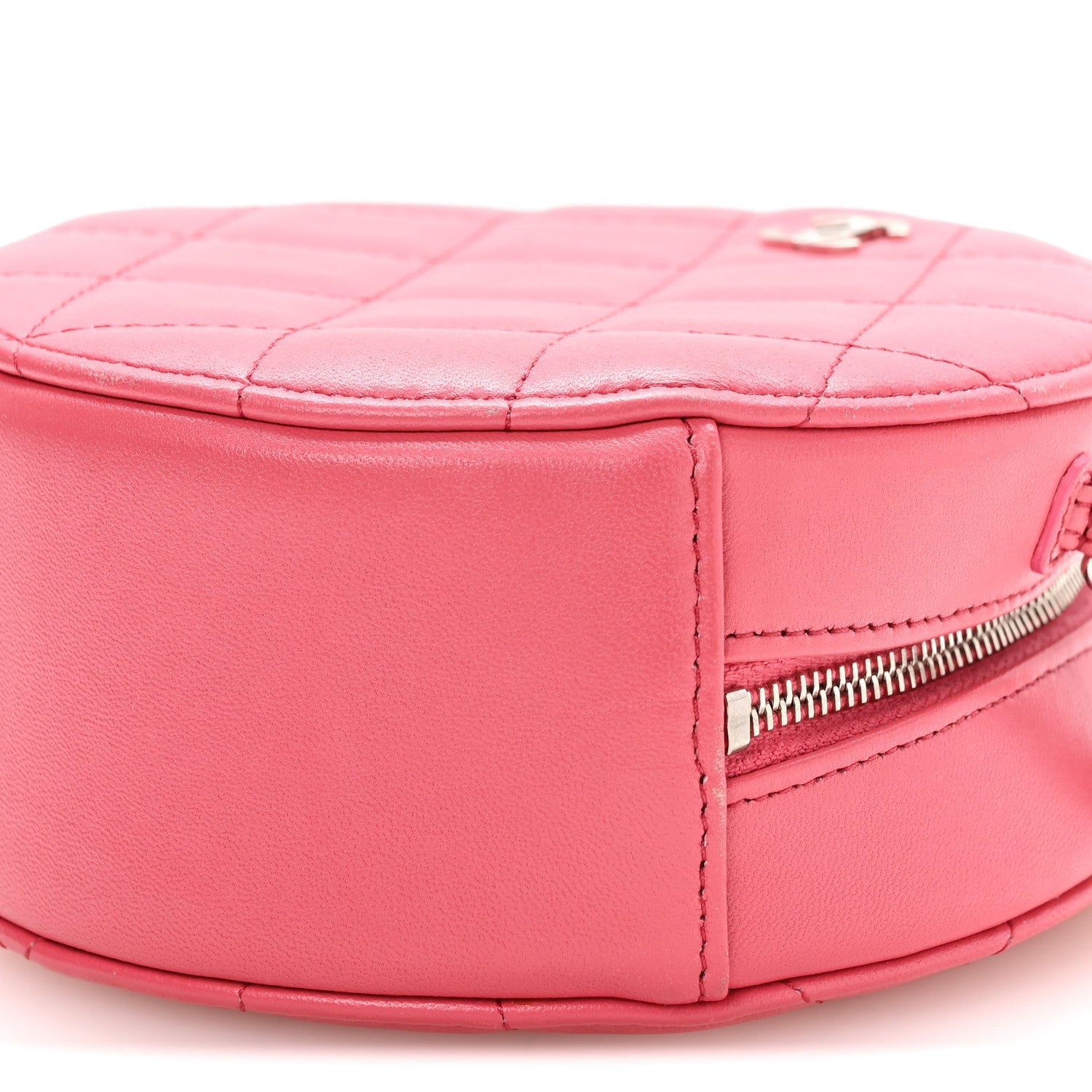 Lambskin Quilted Round Clutch With Chain Pink