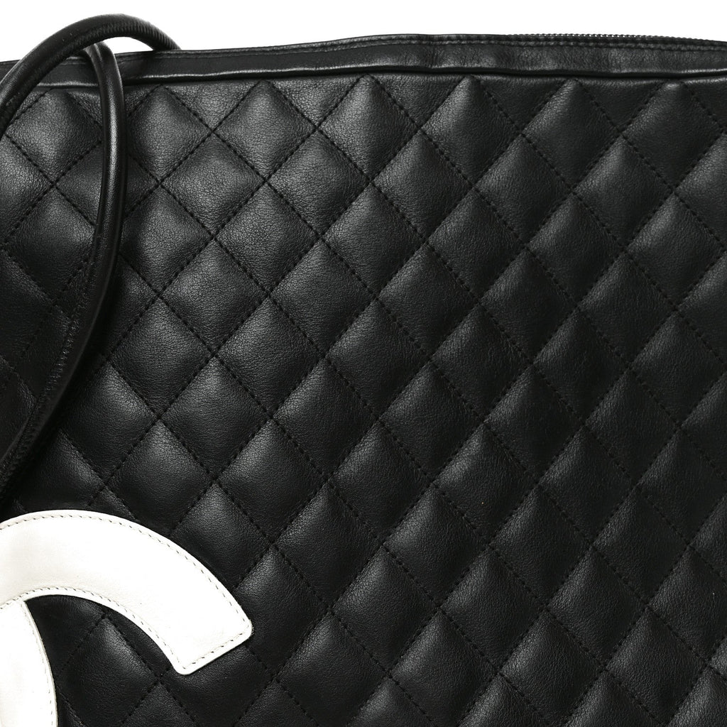 Calfskin Quilted Large Cambon Messenger Black White